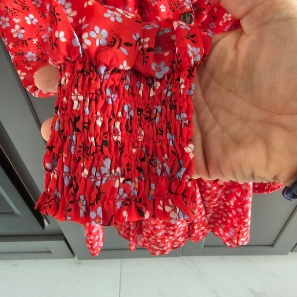 Lulu's Red Floral Print Long Sleeve Dress Small - Picture 5 of 9